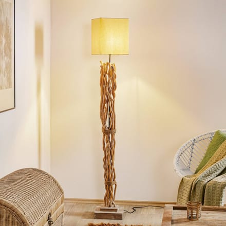ONLI Vloerlamp Marica met stoffen kap en houten element