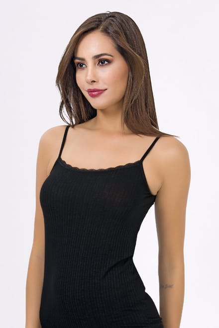 ilke® 2 pack Dames Spaghetti Tops met Kant - Comfortabele Stretch Viscose - Zwart - S/M