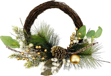 Dekoratief | Krans m/kerstbal, naturel/groen, 40x40cm | A225253