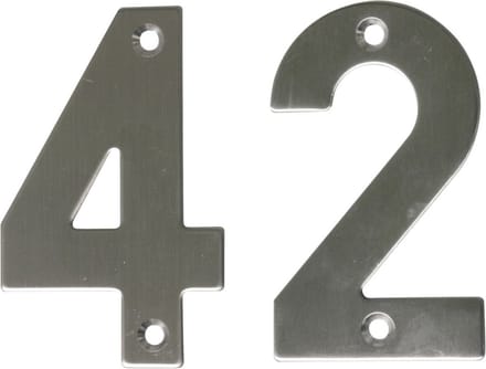 AMIG Huisnummer 42 - massief Inox RVS - 10cm - incl. bijpassende schroeven - zilver