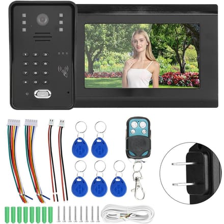 Sonnette Vidéo 7 pouces Filaire WIFI Télécommande APP Déverrouillage par Mot de Passe Vision Nocturne IR Interphone Étanche