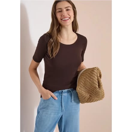 Basic Shirt met ronde hals in effen kleur