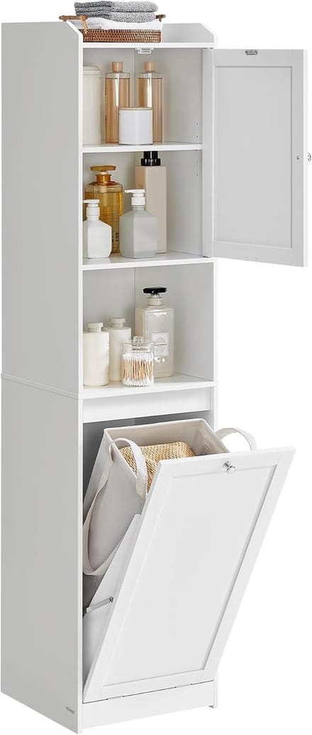 Hoppa! Badkamerkast - Wolkenwit - MDF, Polyesterweefsel - 40 x 40 x 170 cm (B x D x H)