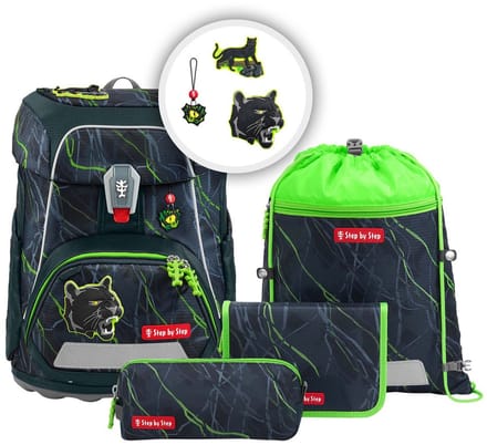 Step by Step schooltas FIT Schulranzen-Set 5-delig Danger Cat Chiko donkergroen