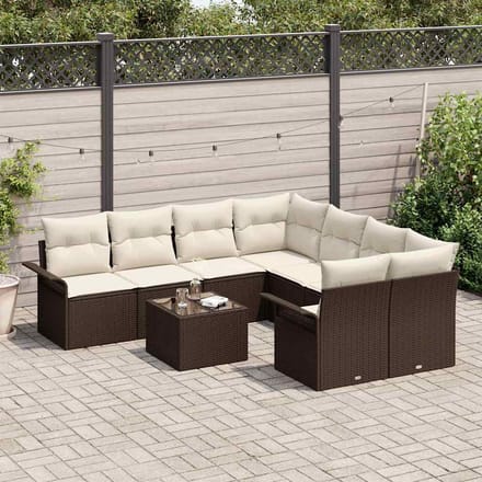 vidaXL - Tuinbank - Set - 9 - st - Bruin - en - Crème - poly - rattan