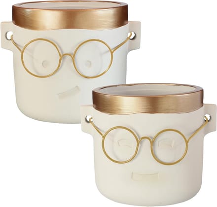 Bloempot met bril goud , Harry. Set van 2 stuks met afmeting 14x16cm