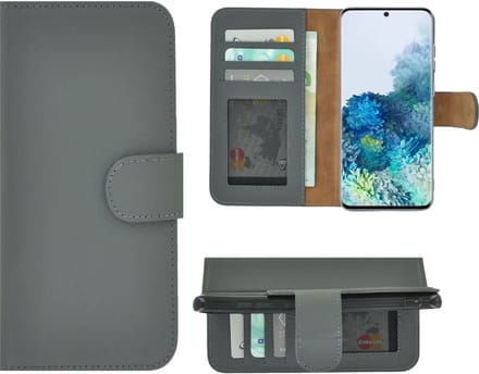 MoDo hoesje Geschikt voor Samsung Galaxy S20 Plus - Echt Leer Book Case - Grijs