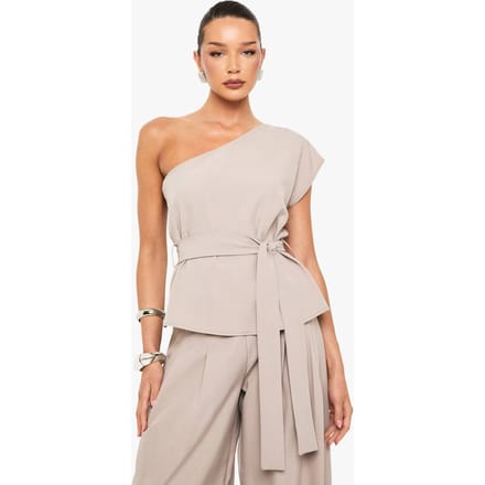 boohoo Dames Woven Hammered One Shoulder Belted Top | Taupe | Maat: 34