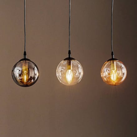 EMIBIG LIGHTING Hanglamp Glassy, 3-lamps, recht, grafiet/amber/helder, glas