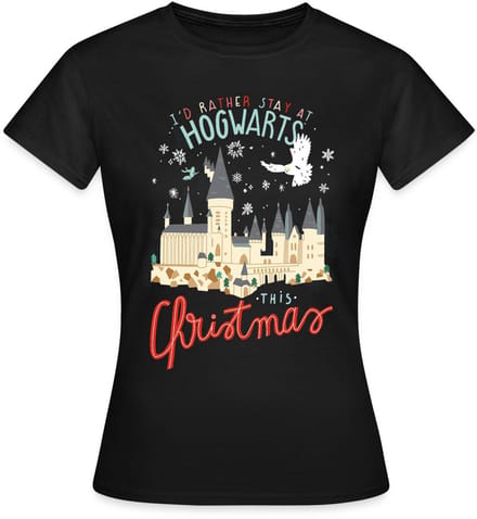 Harry Potter Kerstmis Ik Blijf Liever Op Hogwarts T-Shirt Dames