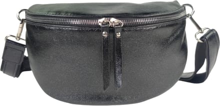Qischa® - Crossbody heuptas bumbag - uni riem - soft - vegan - medium size - zwart metallic
