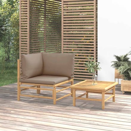 vidaXL - 2-delige - Loungeset - met - kussens - bamboe - taupe