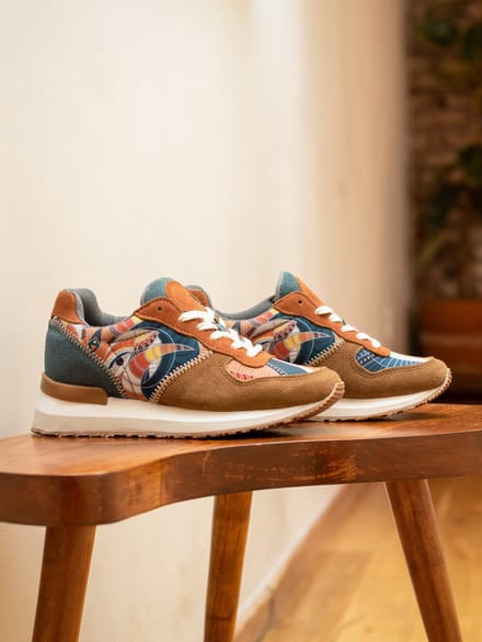 Inkkas Cyprus dames sneaker – comfortabele suède sneaker met bergdesign – aardetinten/turquoise, Maat 37