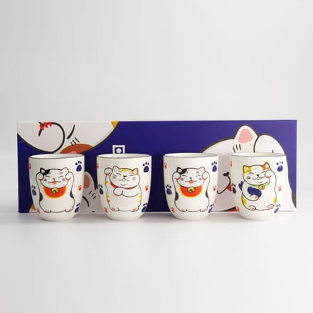 Tokyo Design Studio – Kawaii – Lucky Cat – Koppenset – 4 Stuks – 170ml