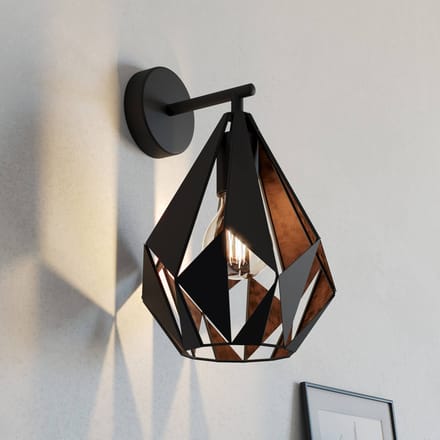 EGLO Carlton 1 Wandlamp - E27 - 33 cm - Zwart/Koper
