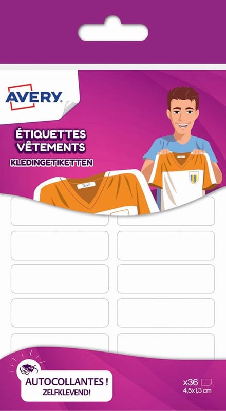 Etiket voor textiel Avery 36 stuks - wit. Family