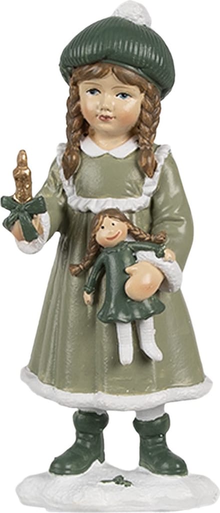 Clayre & Eef Decoratie Beeld Meisje 13 cm Groen Polyresin