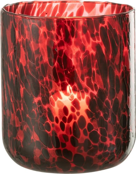 J-Line windlicht Gevlekt - glas - rood/zwart - large