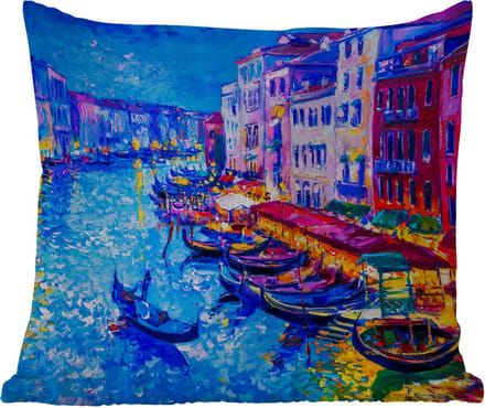 Sierkussen Buiten - Schilderij - Italië - Boot - Water - Architectuur - 60x60 cm - Weerbestendig