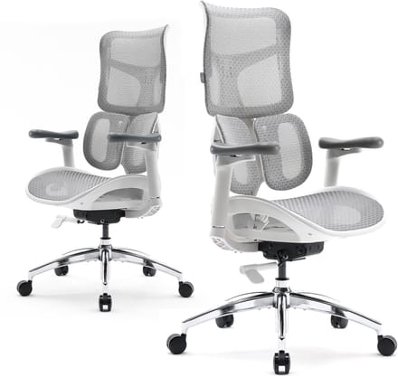 SIHOO S100C Ergonomische Bureaustoel - Dubbele Dynamische Lendensteun - 4D Gecoördineerde Armleuning - Gamestoel - Wit