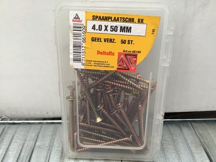 Houtschroef. 4.0 x 50mm. Lang. Platkop-pzd-2. Verzinkt. 50 stuks