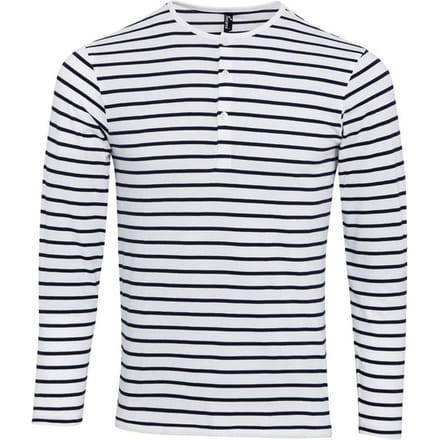 Premier Heren Long John Stripe Roll Sleeve T-shirt (Wit/Zwaar)
