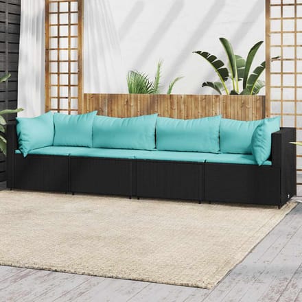 vidaXL - 4-delige - Loungeset - met - kussens - poly - rattan - zwart