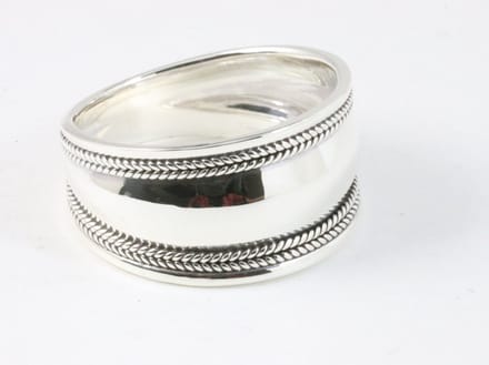 Brede hoogglans zilveren ring met kabelpatronen - maat 21