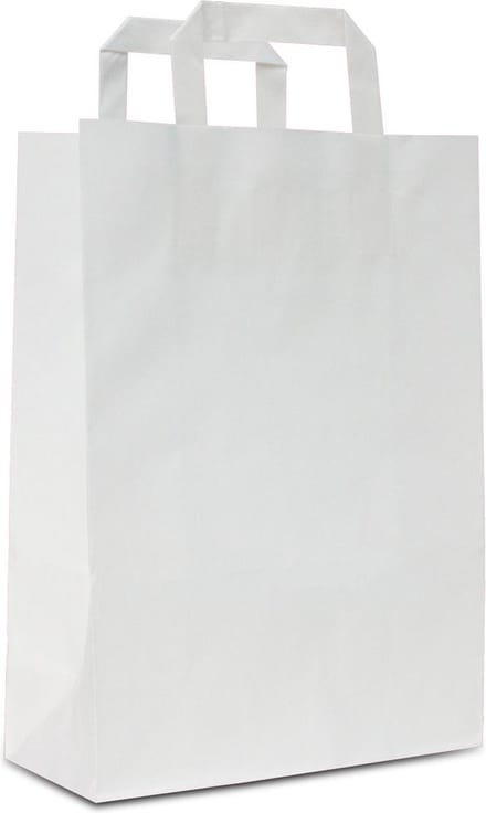 Papieren Draagtassen Wit - 32+17x44 cm - Platte Handgrepen - 50 Stuks