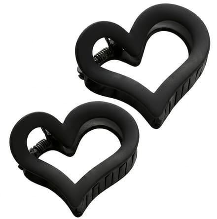 Set van 2 zwarte hart haar clips – dames – matte kunststof haar klemmen – open hart vorm – stevige grip – haar accessoires
