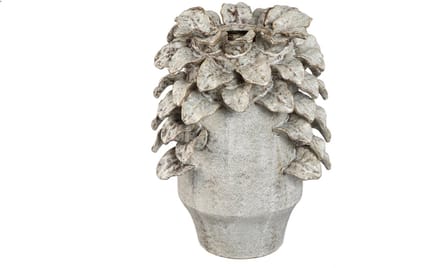 PTMD Varda Beige Ceramic Rough Vase With Leaf Details S