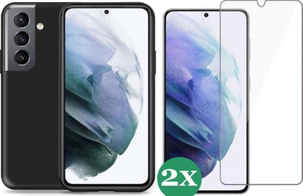 Hoesje geschikt voor Samsung Galaxy S21 FE - 2x Screenprotector Glas - Schokbestendig Zwart