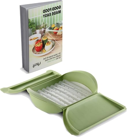Stoomcontainer Magnetron - Stoompan Siliconen - Gezonde Maaltijden - Met Dienblad - 1400 ml - Groen