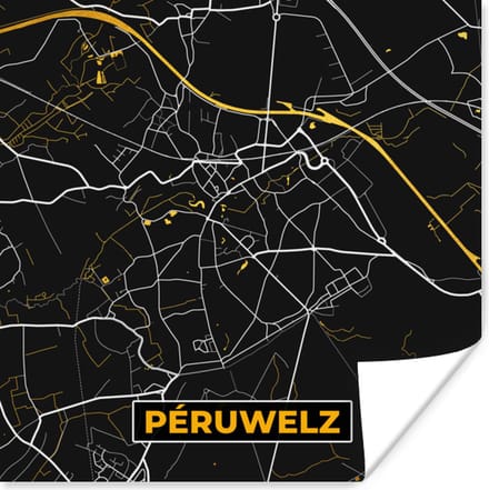 Poster Péruwelz - Kaart - Plattegrond - Goud - Stadskaart - 75x75 cm
