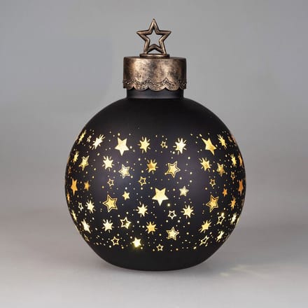 Kerstbal - Decoratie - XL - Zwart - 30cm - Ø20cm - incl ledlicht - incl. AAA batterij