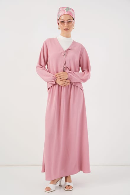 V-hals Blouse met Strik Sluiting & Maxi Rok Twee-Delige Set