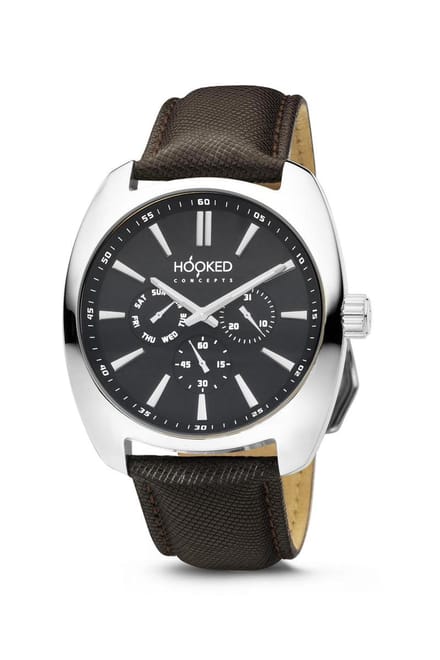 Hooked Concepts - Polshorloge Master Date - Zilver donker bruin - Leer