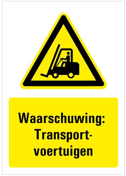 Sticker met tekst waarschuwing transportvoertuigen 148 x 210 mm