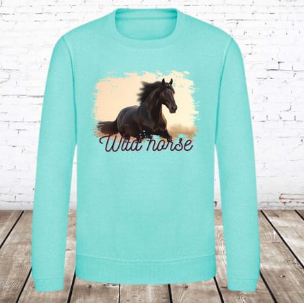 Trui met paarden afbeelding wild horses mint - Groen - 146/152