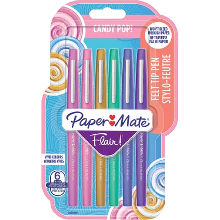 Paper Mate Flair-viltstiften | Medium punt (0,7 mm) | Diverse Candy POP-kleuren | 6 stuks