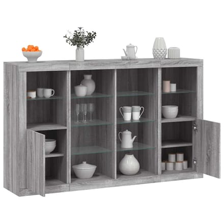 vidaXL - Dressoirs - met - LED-verlichting - 3 - st - bewerkt - hout - grijs - sonoma