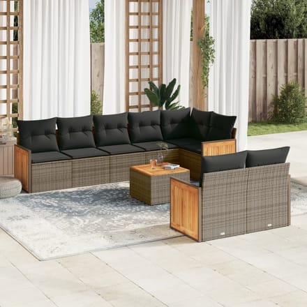 vidaXL - 9-delige - Loungeset - met - kussens - poly - rattan - grijs