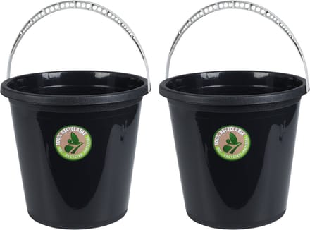 Storage Solutions emmers 2x stuks - 10L- gerecycled kunststof - Zwart