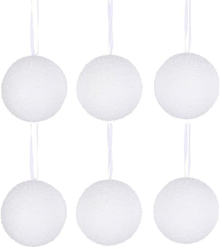 Decoris Kerstballen sneeuw - 6x st - wit - D8 cm - sneeuwballen - sneeuwdecoratie - Sneeuwversiering