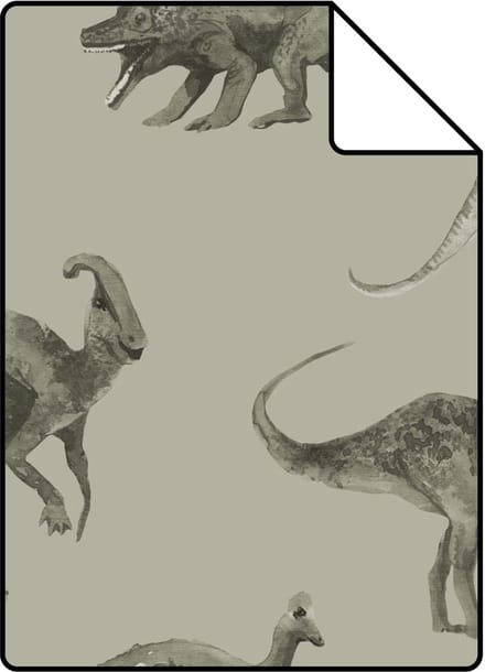 Proefstaal ESTAhome behang dinosaurussen vergrijsd groen - 26.5 x 21 cm - 131205-S