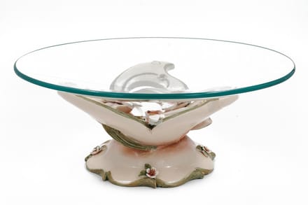 Decoratie Schaal - Glas - Roze Met Groen - Ø32cm
