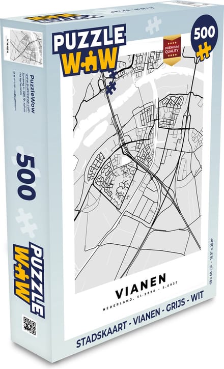 Puzzel Stadskaart - Vianen - Grijs - Wit - Legpuzzel - Puzzel 500 stukjes - Plattegrond