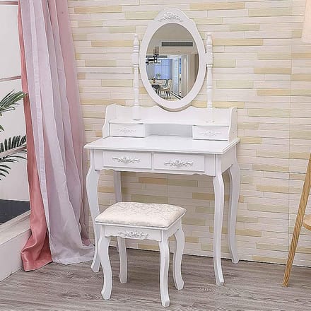 Kaptafel met spiegel - Make-up tafel - Make-up aanbrengen - Verwijderbare spiegel - 75 cm breed - Wit