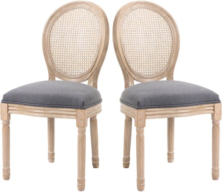 HOMCOM - Eetkamerstoel - Polyester - Rubberhout - Grijs