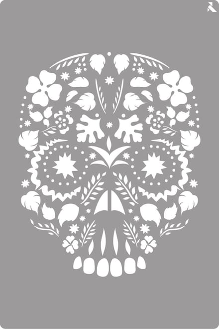 La Pajarita stencil bloemen schedel decoratief schilderen 20x30cm.